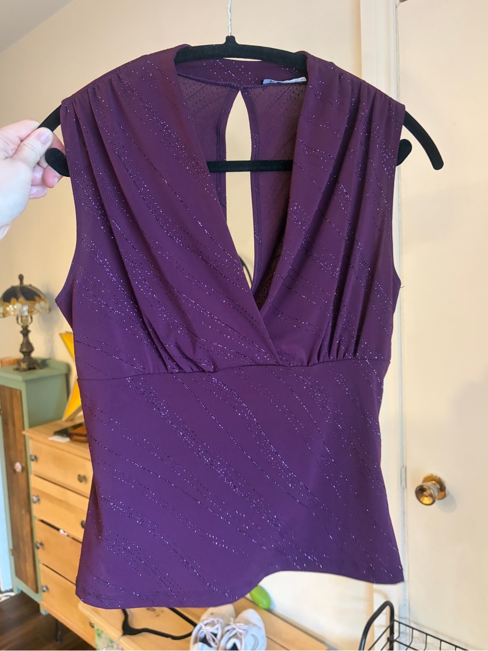 Y2K M Collection Plum Sleeveless V-Neck Sparkle Top